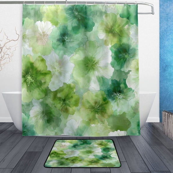 Bathroom Sets Curtain and Rug Sets 23.6x15.7 in Non-Slip Mat and 60x72 in Shower Curtain for Home Bath Dcor Green Tie-dye Flowers