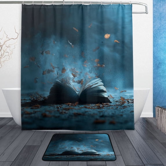 Bathroom Sets Curtain and Rug Sets 23.6x15.7 in Non-Slip Mat and 60x72 in Shower Curtain for Home Bath Dcor Opened Book Pages