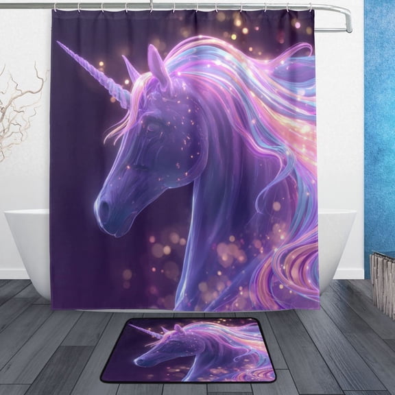 Bathroom Sets Curtain and Rug Sets 23.6x15.7 in Non-Slip Mat and 60x72 in Shower Curtain for Home Bath Dcor Unicorn with Rainbow Mane