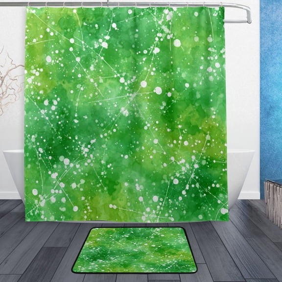 Bathroom Sets Curtain and Rug Sets 23.6x15.7 in Non-Slip Mat and 66x72 in Shower Curtain for Home Bath Dcor Green Ink Splatter Pattern