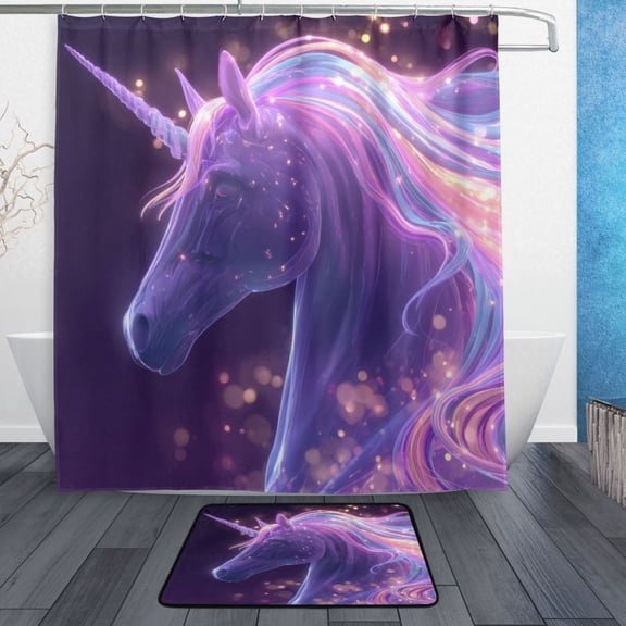 Bathroom Sets Curtain and Rug Sets 23.6x15.7 in Non-Slip Mat and 66x72 in Shower Curtain for Home Bath Dcor Unicorn with Rainbow Mane