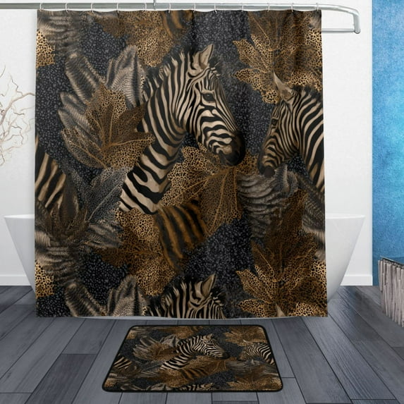 Bathroom Sets Curtain and Rug Sets 23.6x15.7 in Non-Slip Mat and 66x72 in Shower Curtain for Home Bath Dcor Zebra Print