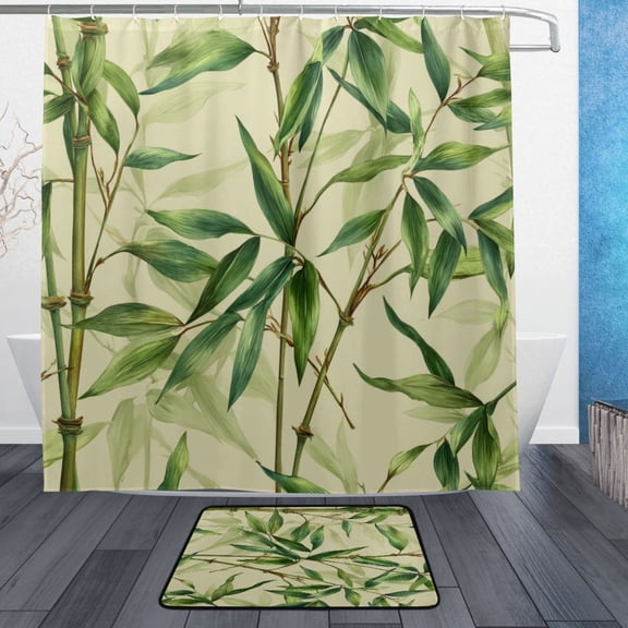 Bathroom Sets Curtain and Rug Sets 23.6x15.7 in Non-Slip Mat and 72x72 in Shower Curtain for Home Bath Dcor Bamboo Pattern