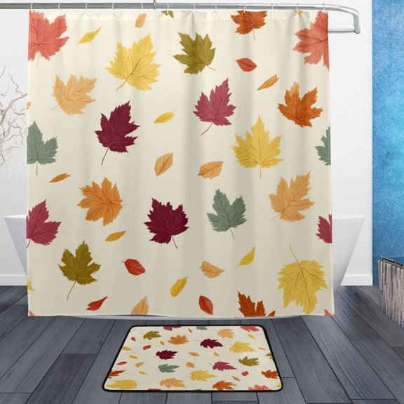 Bathroom Sets Curtain and Rug Sets 23.6x15.7 in Non-Slip Mat and 72x72 in Shower Curtain for Home Bath Dcor Colorful Autumn Leaves Pattern