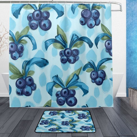 Bathroom Sets Curtain and Rug Sets 23.6x15.7 in Non-Slip Mat and 72x72 in Shower Curtain for Home Bath Dcor Cute Blueberry Pattern