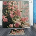 thumbnail image 1 of Bathroom Sets Curtain and Rug Sets 23.6x15.7 in Non-Slip Mat and 72x72 in Shower Curtain for Home Bath Dcor Pink Rose Bushes, 1 of 7
