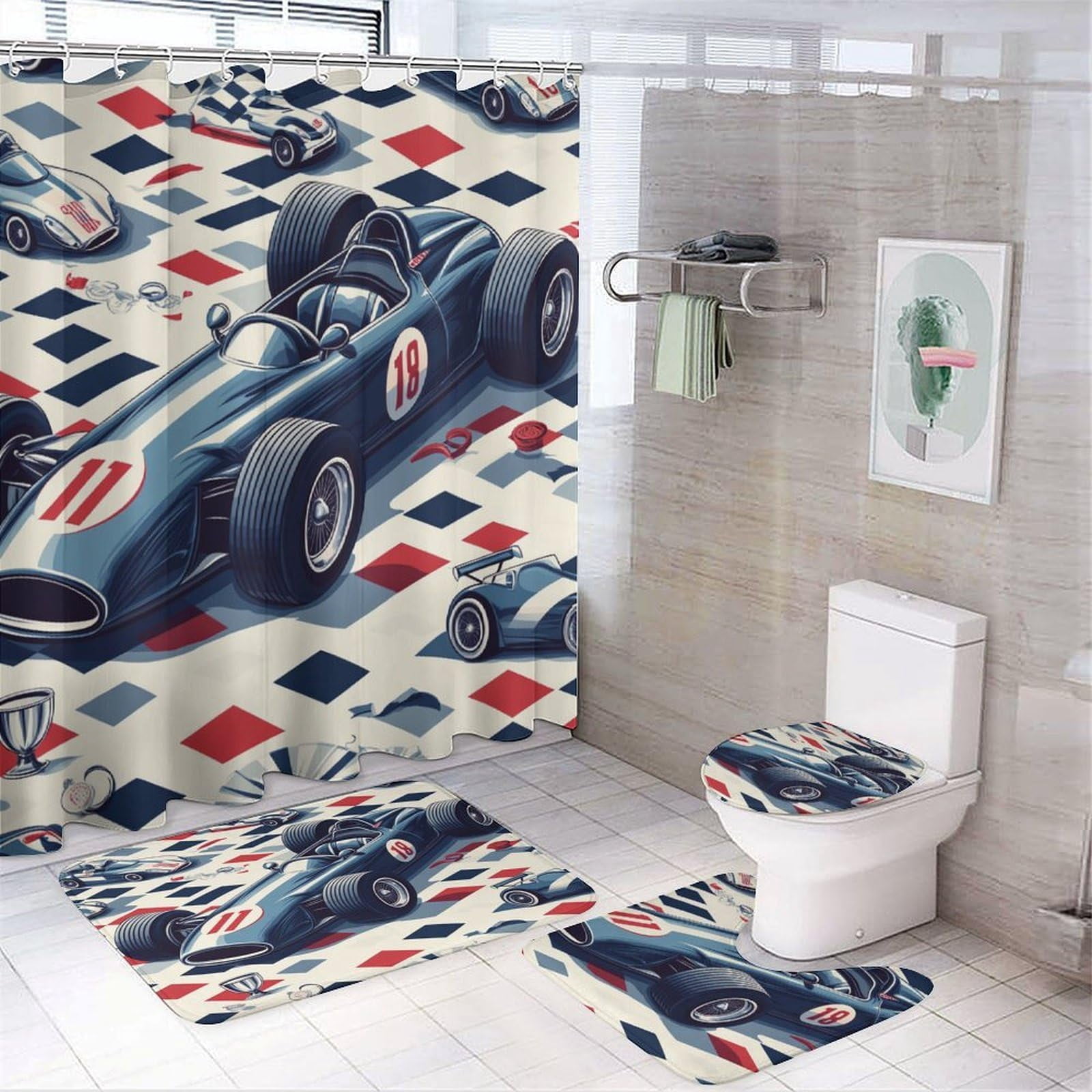 Baby Racing Car Bathroom Sets with Rugs and Accessories, Race Car Pattern Printed on ...