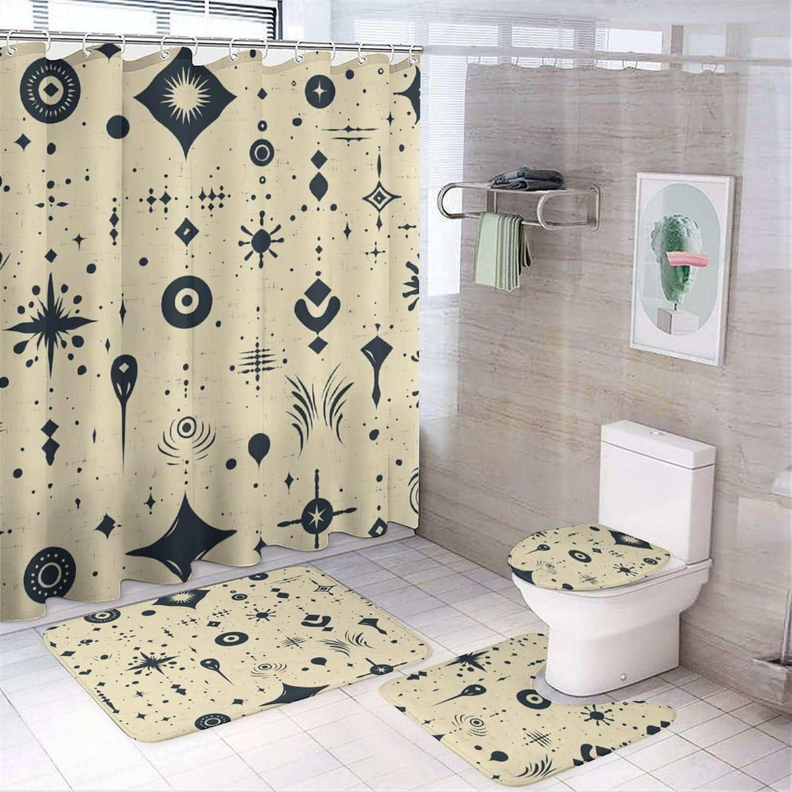 Bathroom Sets with Shower Curtain and Rugs, Candy Land Scene Pattern
