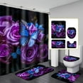 thumbnail image 1 of Bathroom Sets with Shower Curtain and Rugs, Toilet Lid Cover, Bath Mat, 4PCS Purple Rose Butterfly Shower Curtains for Bathroom, Romantic Flower Shower Curtains Set for Bathroom Decor, 1 of 6