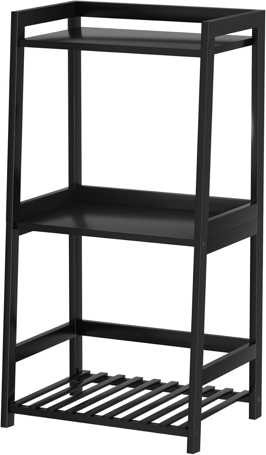 Bathroom Shelf, 3 Tier Bamboo Ladder Shelf with Drawers Open Shelving ...