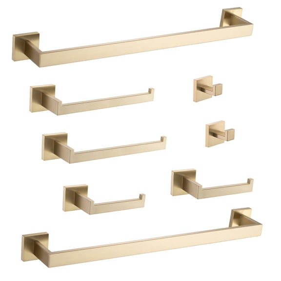Bathroom Shelf, 8 - Piece Bathroom Hardware Set, Brushed Gold Towel Bar,Stainless Steel Toilet Paper Holder, Bath & Faucets Bathroom Accessories 8 - Piece Bathroom Hardware Set