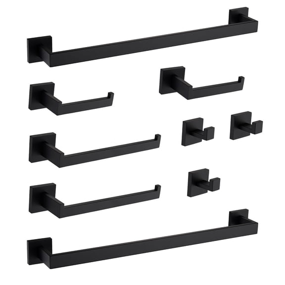 Bathroom Shelf, 9 - Piece Bathroom Hardware Set, Matte Black Towel Bar,Stainless Steel Toilet Paper Holder, Bath & Faucets Bathroom Accessories