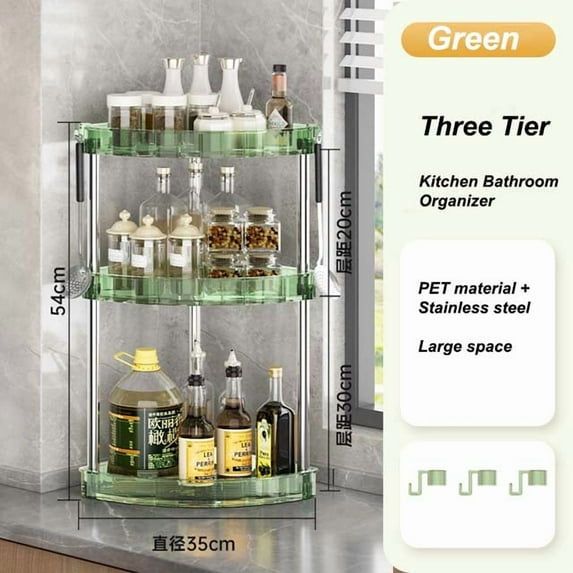 Bathroom Shelf Countertop Triangle Organizer Multi-Layer Washstand Corner Rack Multifunctional Kitchen Corner Storage Rack (3 Green)