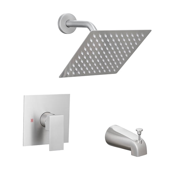 Bathroom Shelf Faucet Modern Brushed Nickel Shower Faucet, Tub and Shower Trim Kit with Single-Spray Touch-Clean Brushed Nickel Square Shower Head, Brushed Nickel (Valve Not Included),Toilet Paper Ho
