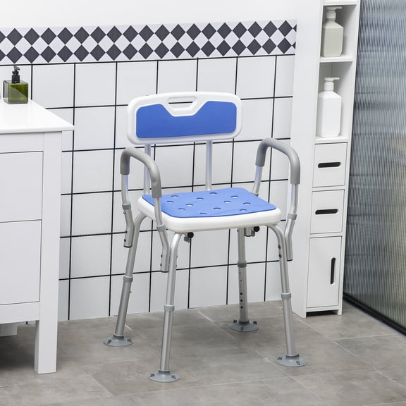 Bathroom Shelf HOMCOM EVA Padded Shower Chair with Arms and Back, Bath Seat with Adjustable Height, Anti-slip Shower Bench for Seniors and Disabled, Tool-Free Assembly, 299lbs,Toilet Paper Holder