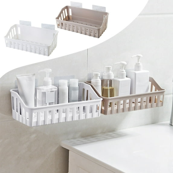 Bathroom Shelf Hanging Shower Storage Organizer | No Drilling Needed Plastic Space-Saving Basket | Rotating Design for Shampoo Toiletries | White Coffee | 1 Pack | 26.5x12x8.8cm