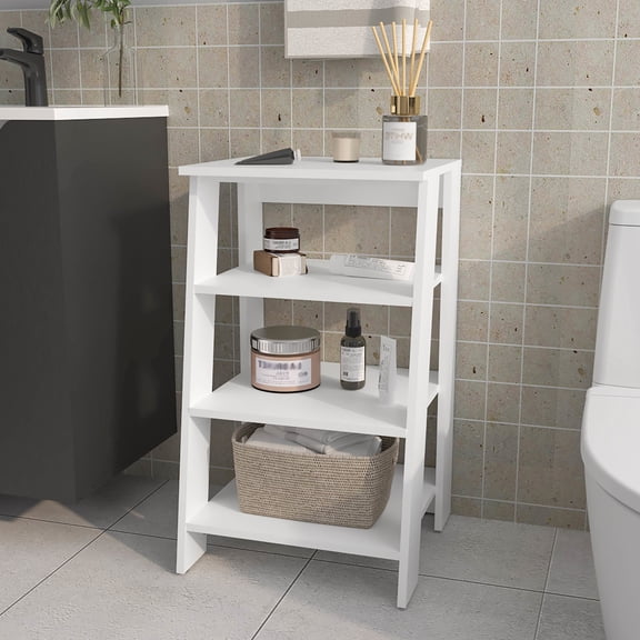 Bathroom Shelf In White - Freestanding, 4 Organization, Modern Style, Easy Assembly 4-shelf Storage, Design, Quick