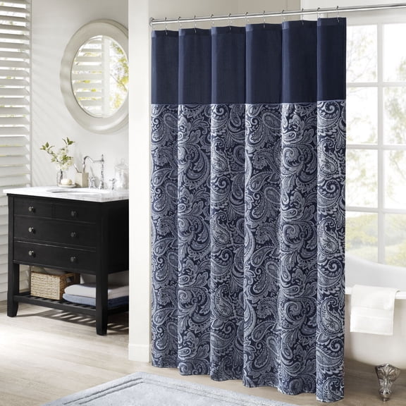 Bathroom Shelf, Jacquard Shower Curtain, Navy Towel Bar,Polyester Toilet Paper Holder, Bath & Faucets Bathroom Accessories