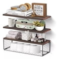 thumbnail image 1 of Bathroom Shelf Over Toilet, Floating Bathroom Shelf Wall Mounted with Wire Basket, Floating Shelf for Wall Décor-Rustic Brown, 1 of 11