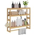 thumbnail image 1 of Bathroom Shelf Storage Organizer, Bathroom Shelf 3-Tier Adjustable Layer Bamboo Organizer with Bar, Hanging, Freestanding Over Toilet Utility Shelves, Beige, 1 of 9