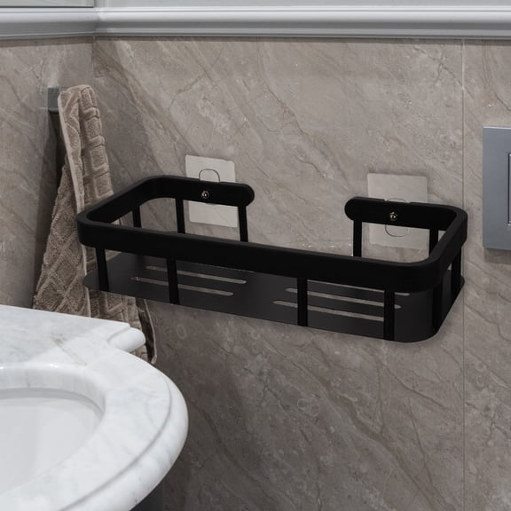 Wall Mounted Bathroom Shelf Storage Metal Wire Basket with Adhesive Soap Dish No Drilling Shower Organizer Shelves