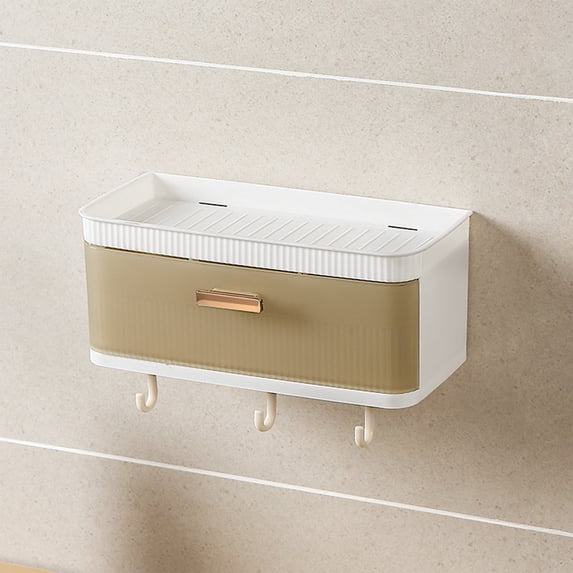 Bathroom Shelf Wall Mount Organizer | Multi-Functional Plastic Storage Basket for Sink, Toilet, Kitchen | Suction Cup Installation, Washable, Black/White/Brown, 24.7x11.2x10.5cm Durable Design