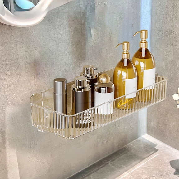 Bathroom Shelf Wall Mounted Organizer, No Drill Adhesive Storage Rack for Shower Toiletries & Cosmetics, Space-Saving Vanity Wall Shelf with Swift-Stream Style