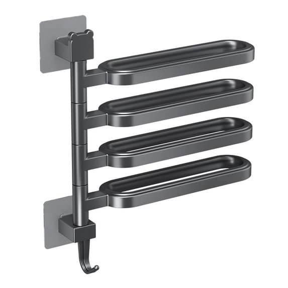 Bathroom Shelf with Towel Bar Swivel No Hole Installation 33x30x2cm Aluminium Alloy Towel Racks for Bathroom Integral Hook Storage