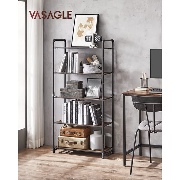 Bathroom Shelves, 5-Tier Storage Rack, Plant Flower Stand, 25.5 x 12.2 x 51 Inches, for Living Room, Balcony, Kitchen, Rustic Brown and Black UBSC26BXV1
