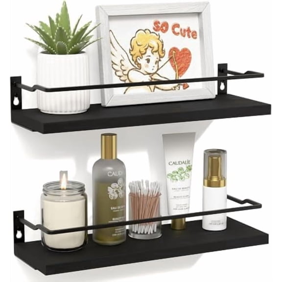 Bathroom Shelves, Black Floating Wall Shelf Organizer Over Toilet Storage with 2 Shelves