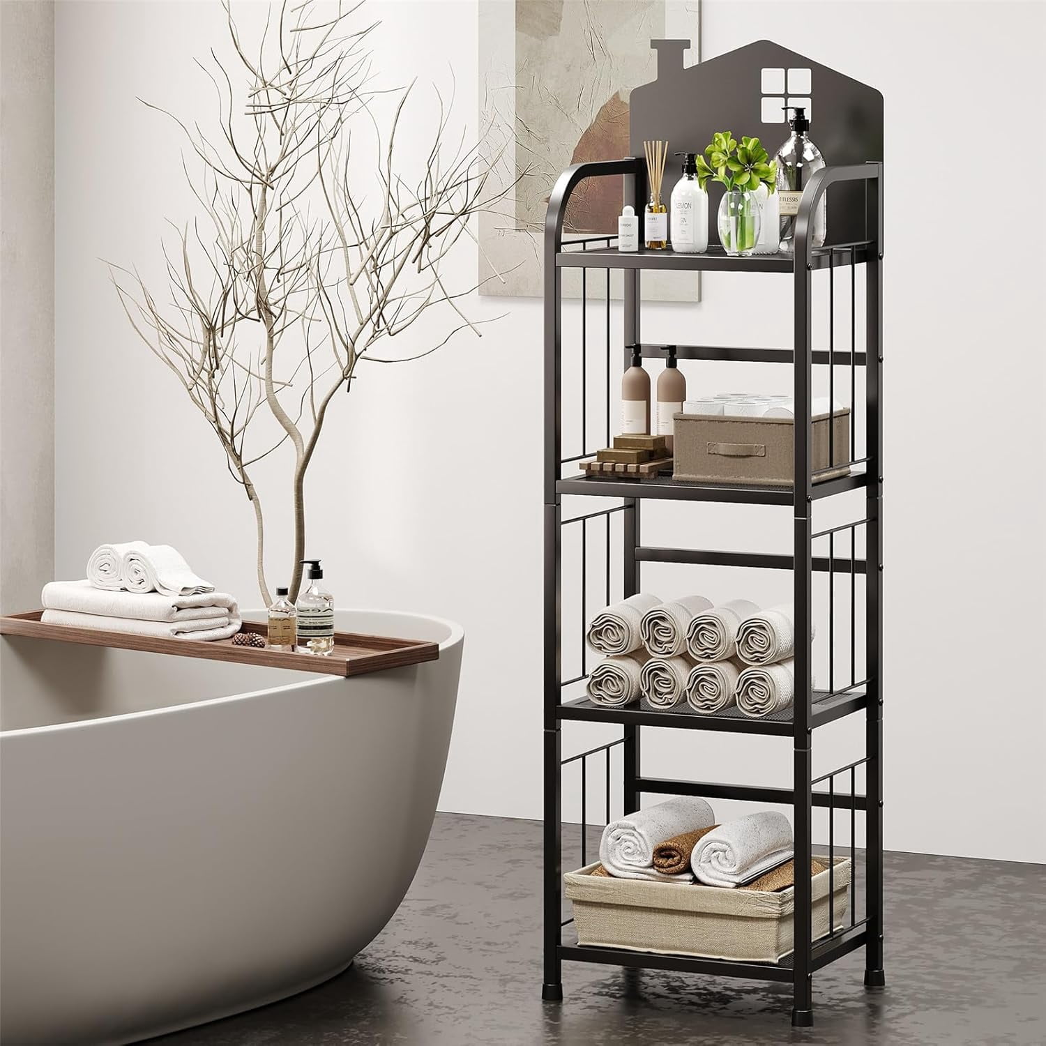 Bathroom Shelves Freestanding, 4-Tier Small Bookshelf Corner Ladder ...