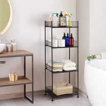 Bathroom Shelves Freestanding Bathroom Towel Storage 4 Tier Wire Shelving Unit Bathroom Standing Shelf Floor Organizer for Pantry Kitchen Laundry Room Organization, Black