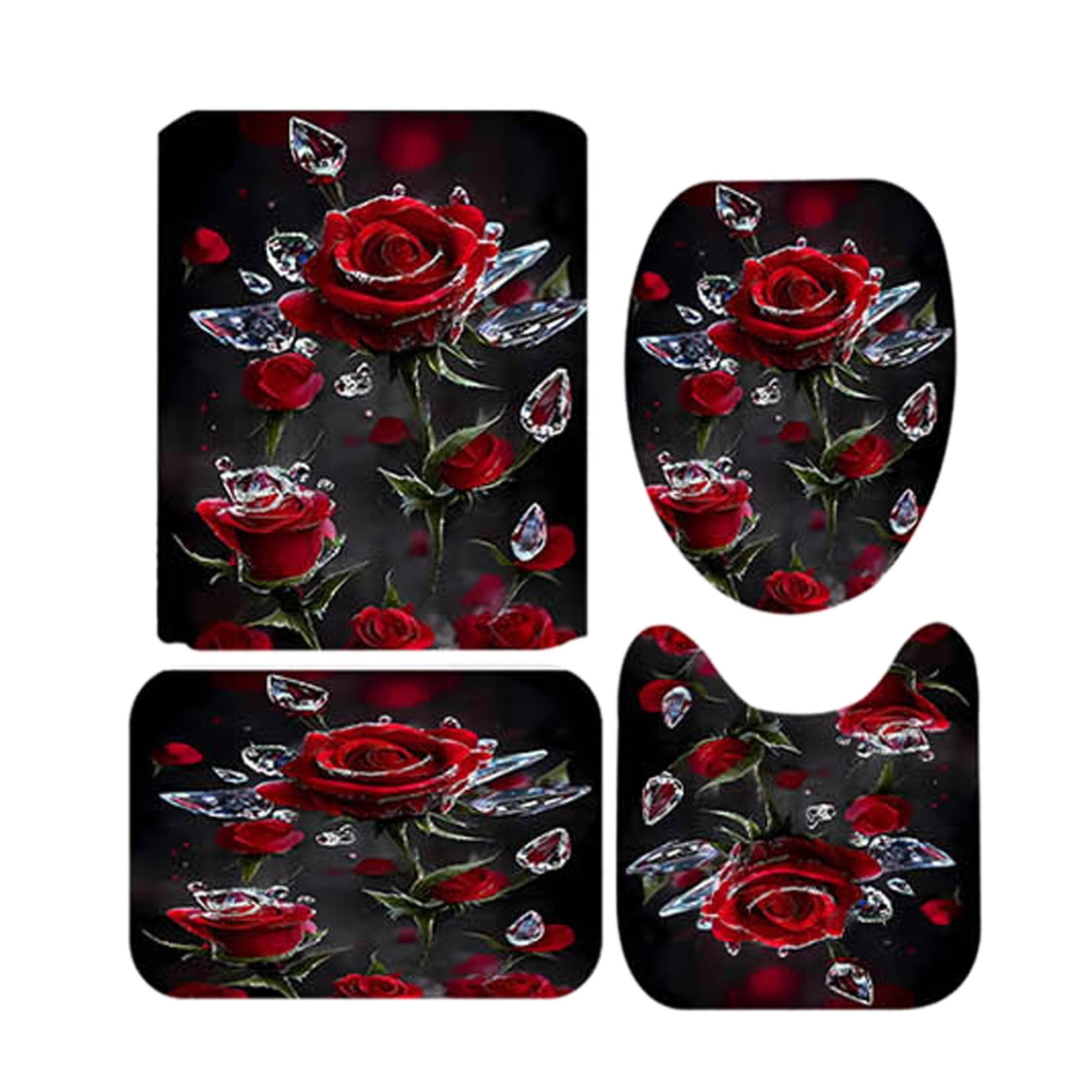 Bathroom Shelves Freestanding Valentine's Day 4 Pieces Shower Curtain