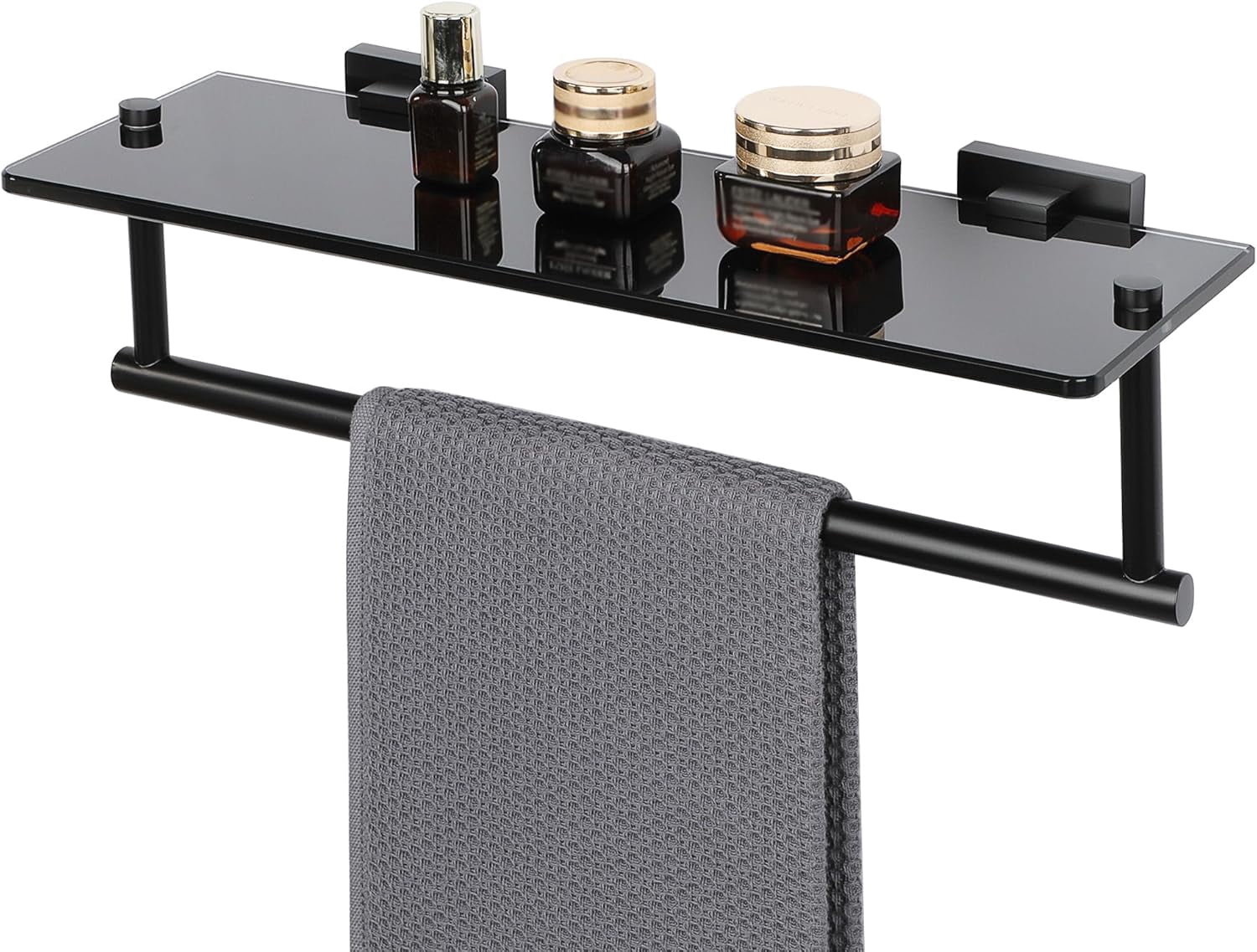 Bathroom Shelves Glass Shelf with Bar,Wall Mount Floating Shelves for ...