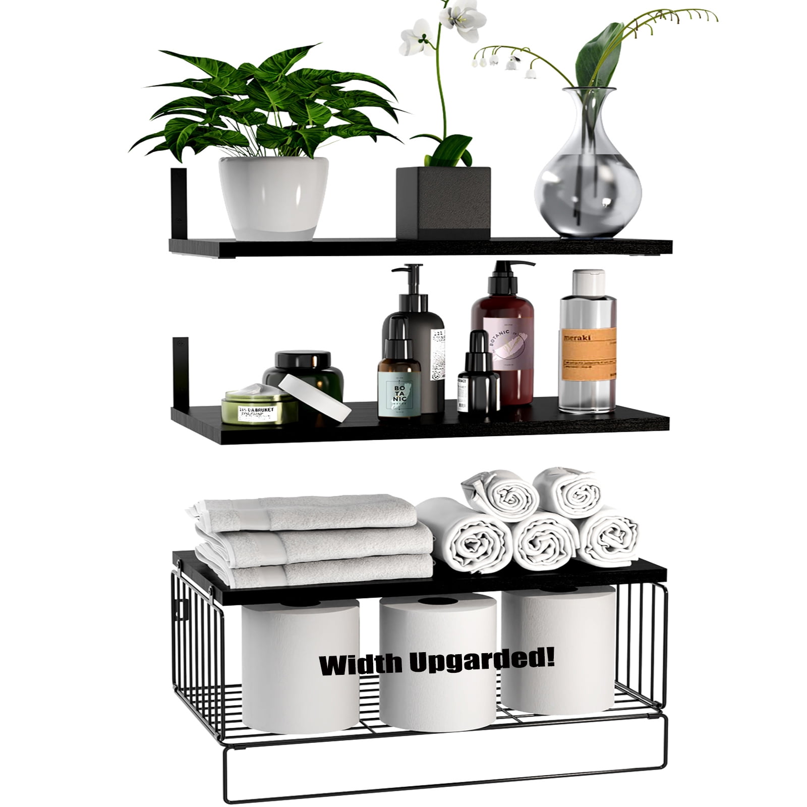 Popvcly 16.5"x8.5" Black 2-in-1 Floating Bathroom Shelves - Walmart.com