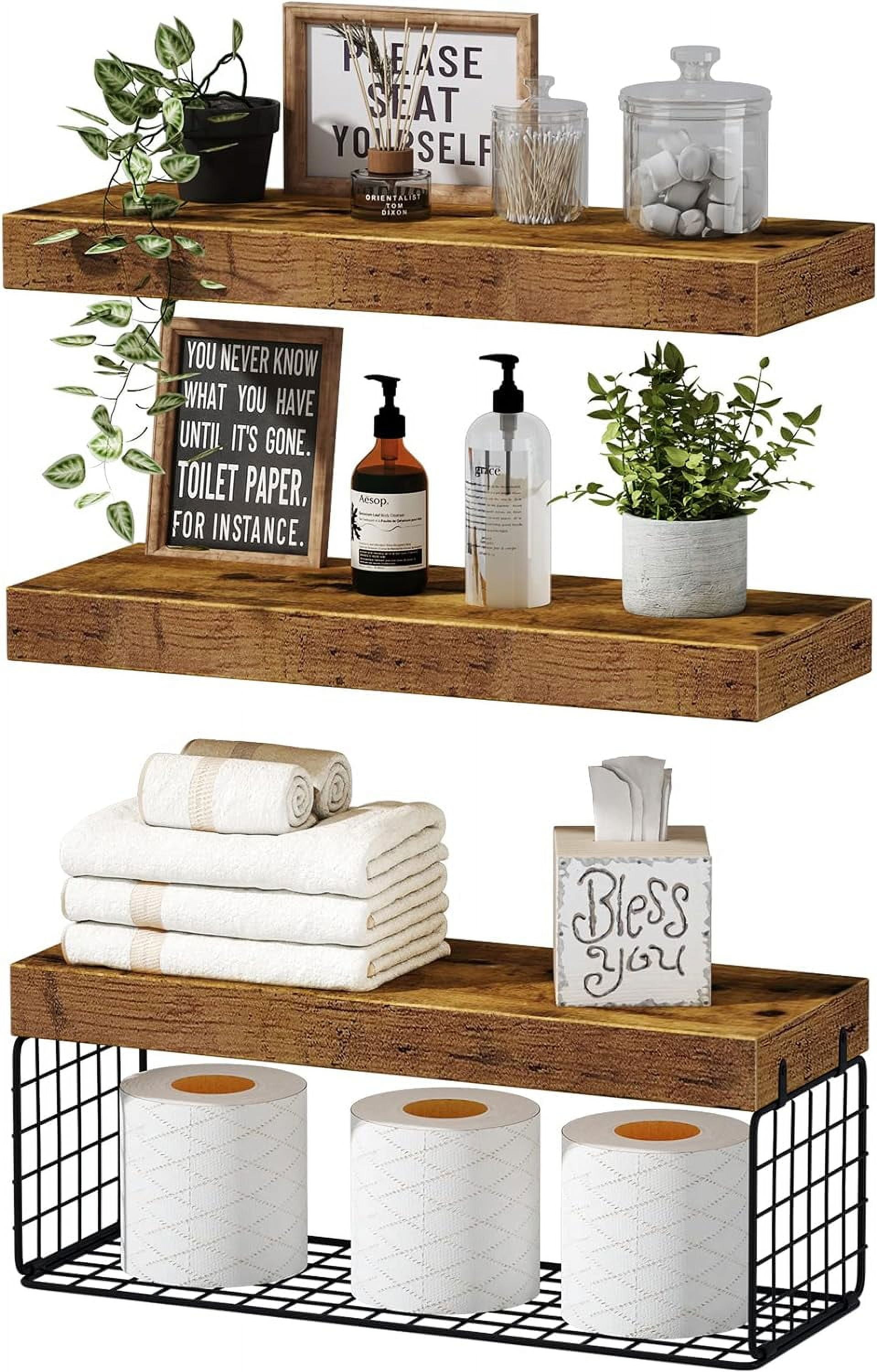 Bathroom Shelves Over Toilet - Wall Mounted Floating Shelves Toilet Paper  Storage Small Farmhouse Decor Shelf 16 inch Set of 3, Rustic Brown -  Walmart.com, image size:1918x3000