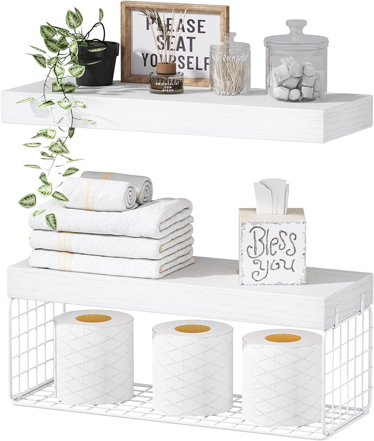Bathroom Shelves Over Toilet - Wall Mounted Floating Shelves Toilet Paper Storage Small ...
