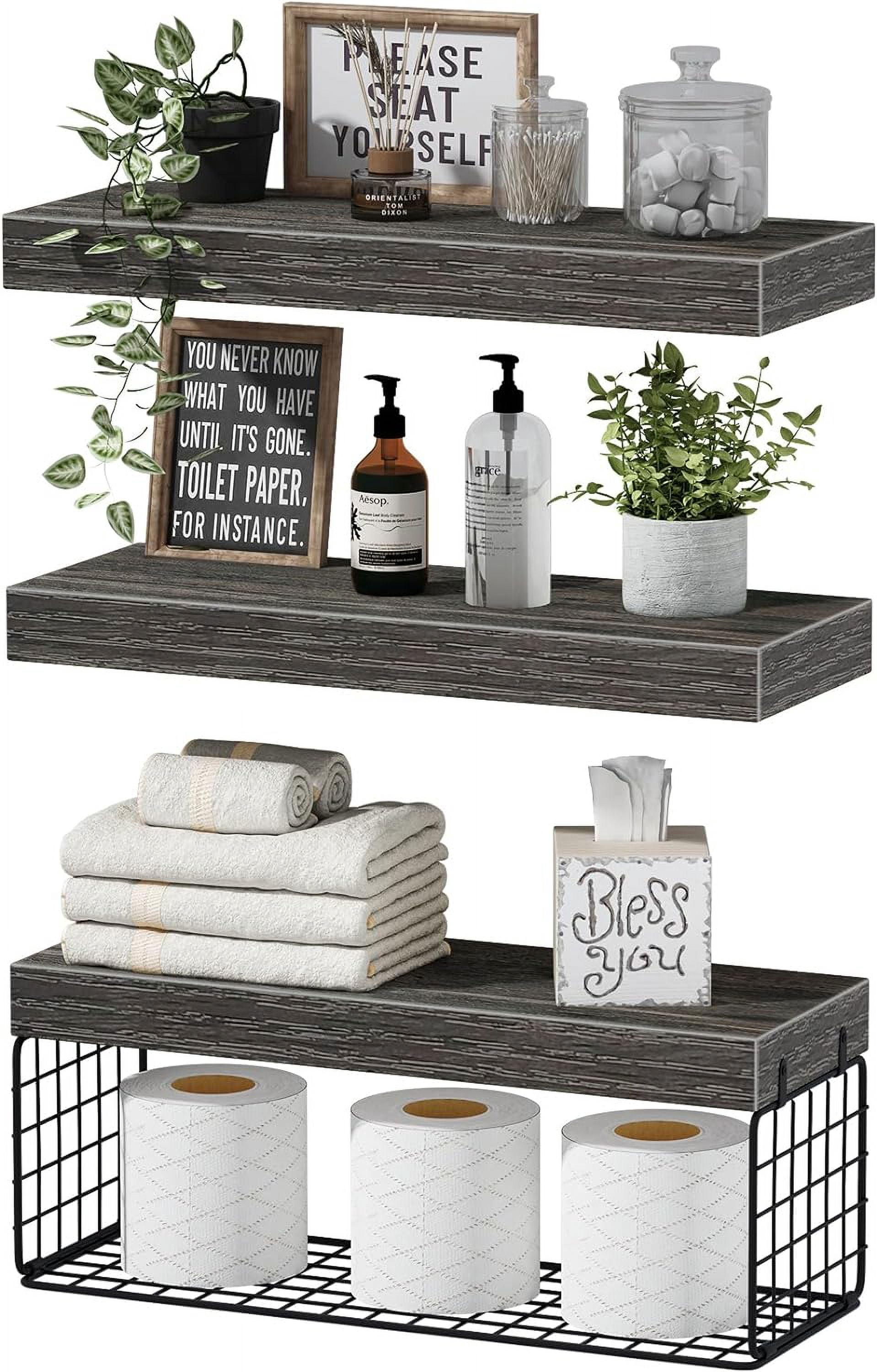 Bathroom Shelves Over Toilet Wall Mounted Floating Shelves Farmhouse ...