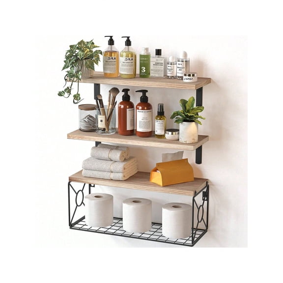 Bathroom Shelves Over Toilet - Wall Mounted Floating Shelves Toilet Paper Storage Small Farmhouse Decor Shelf 16 Inch.