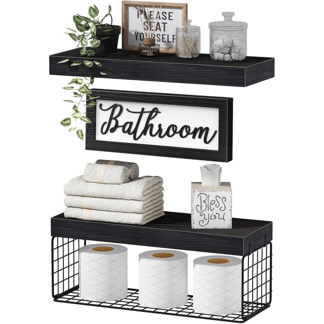 Bathroom Shelves Over Toilet - Paper Storage Wall Mounted Farmhouse Decor Decorations Aesthetic ...