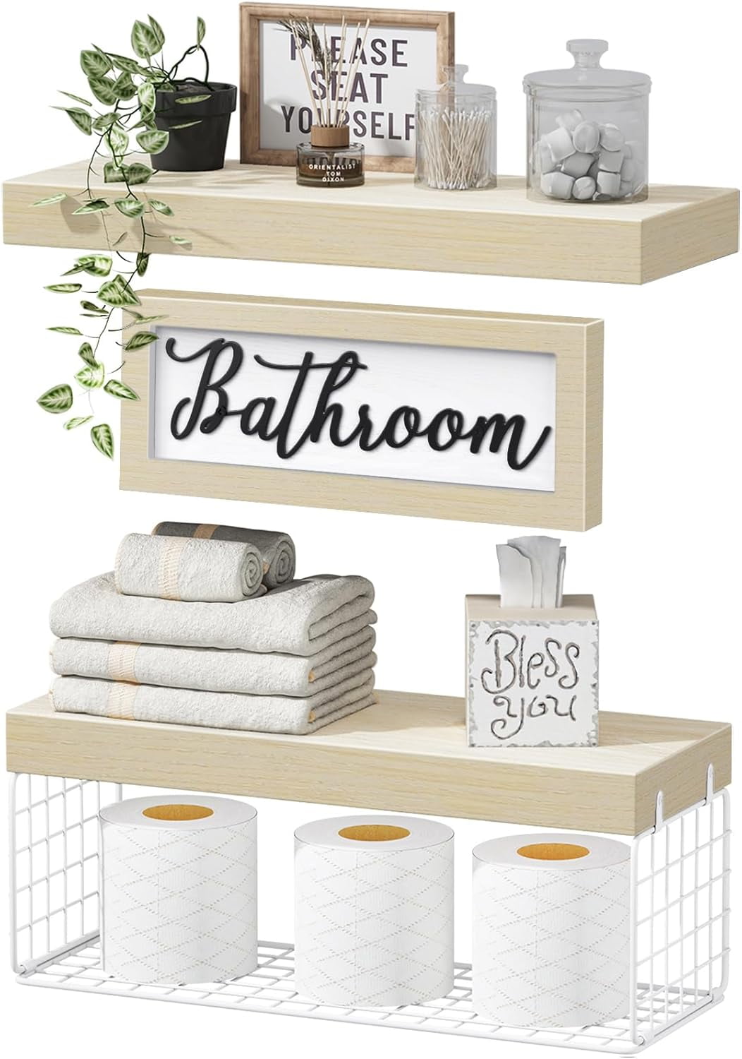 ‎Bathroom Shelves Over Toilet - Paper Storage Wall Mounted Farmhouse ...