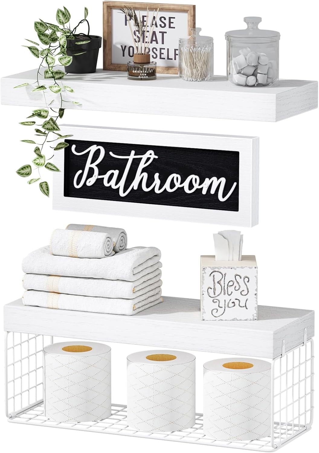 Bathroom Shelves Over Toilet - Paper Storage Wall Mounted Farmhouse ...