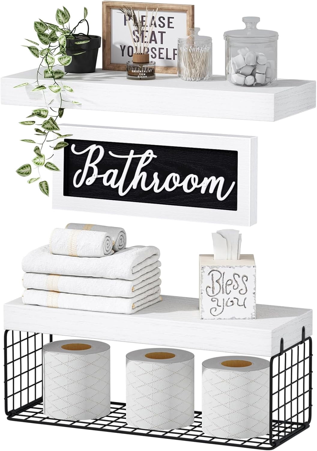 ‎Bathroom Shelves Over Toilet - Paper Storage Wall Mounted Farmhouse ...