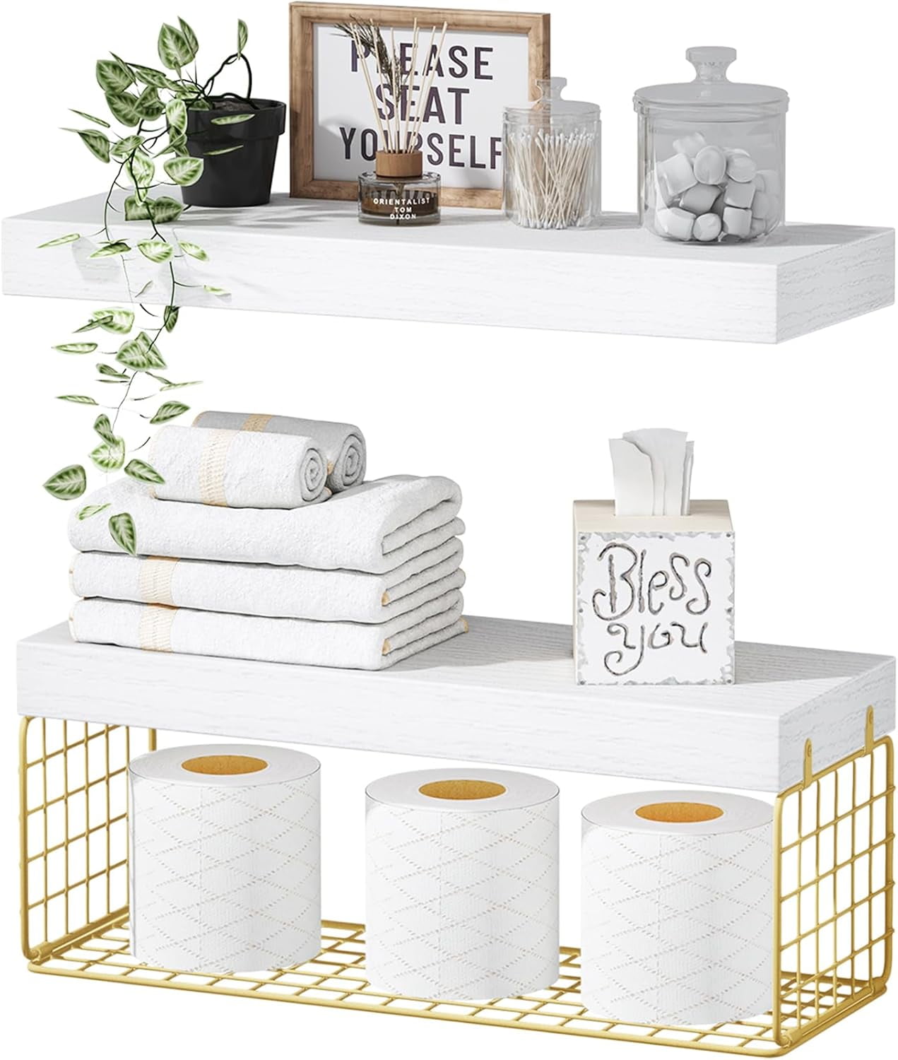 Buy WOPITUES Floating Shelves For Bathroom Wall Decor Sign, Bathroom