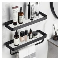 Bathroom Shelves Wall Mounted Glass Shelves for Bathroom Floating Shelf with Towel Holder Glass Shower Shelf 2 Tier Bathroom Wall Organizer