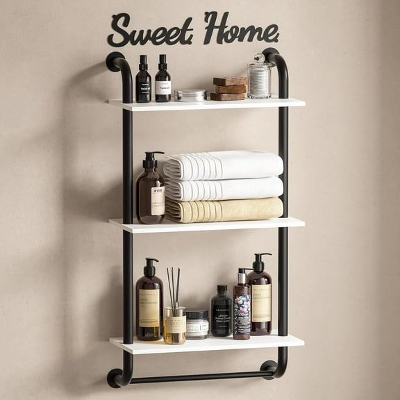 Bathroom Shelves Wall Mounted, Rustic Farmhouse Pipe Shelves, Wall Shelves 2-Tier, Industrial Pipe Shelving, Floating Shelf Decor for Bathroom, Bedroom, Living Room Thanksgiving 17.3in Black