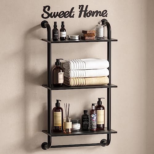 Bathroom Shelves Wall Mounted, Rustic Farmhouse Pipe Shelves, Walls ...