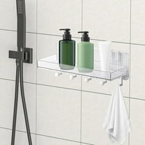 Bathroom Shelves, Wall Mounted Storage Racks, No Hole Installation, Transparent Plastic, Large Capacity, Stable Load Bearing, For Toiletries Towels