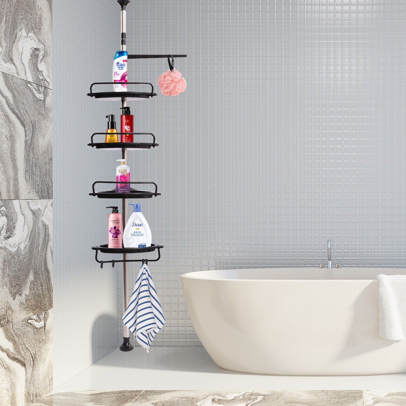 Bathroom Shower Bath Caddy Corner Storage Rack Wall Shelf Pole
