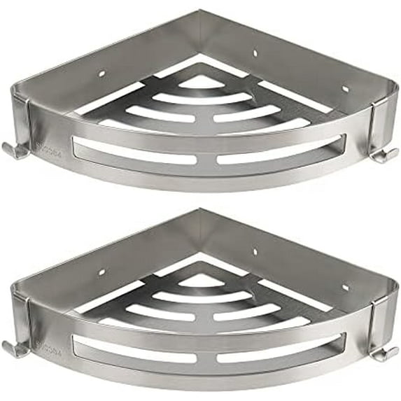 Bathroom Shower Caddy 2 Pack, No Drill 304 Stainless Steel Shower Organizer with 2 Hooks (Corner Shelf, Brushed Nickel)